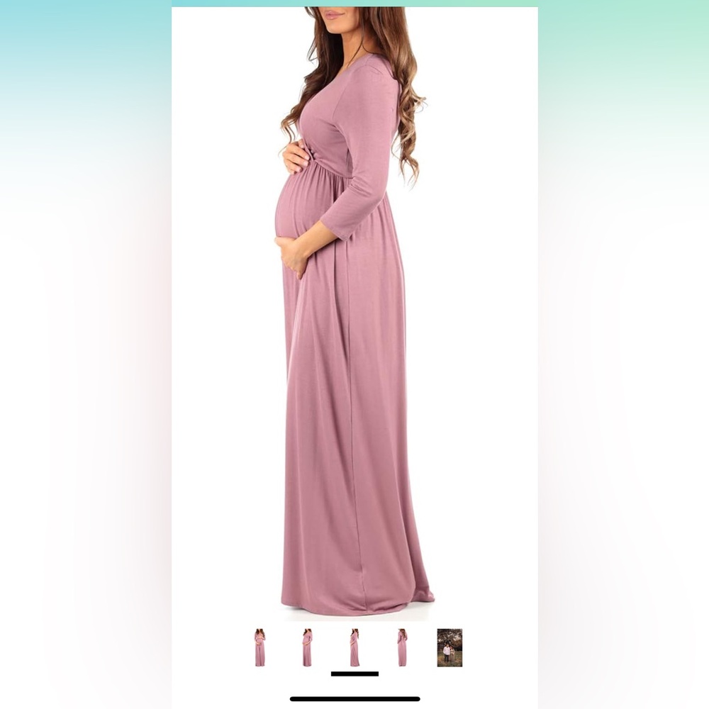 Pink Mother Bee Maternity V-Neck 3/4 Sleeve Ruched Waist Dress in size medium - Picture 7 of 7